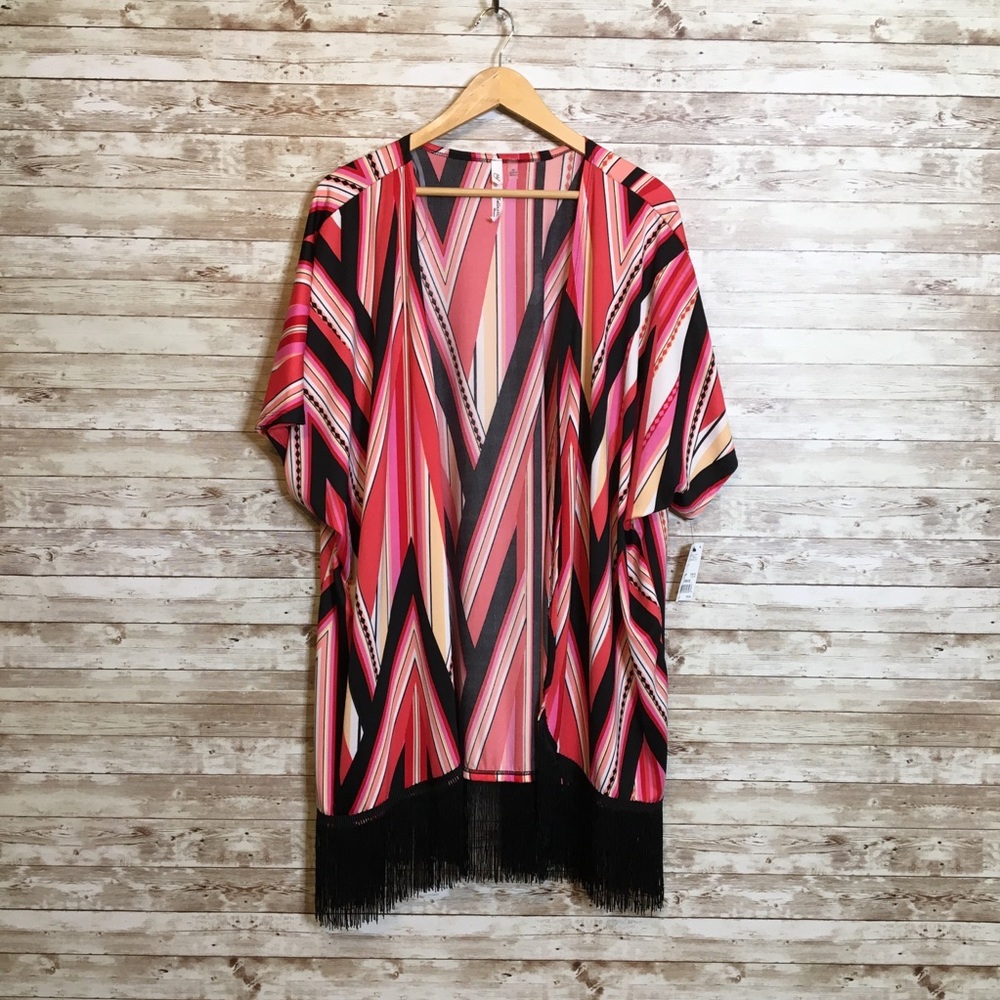 NY Collection Abstract Chevron Kimono NWT